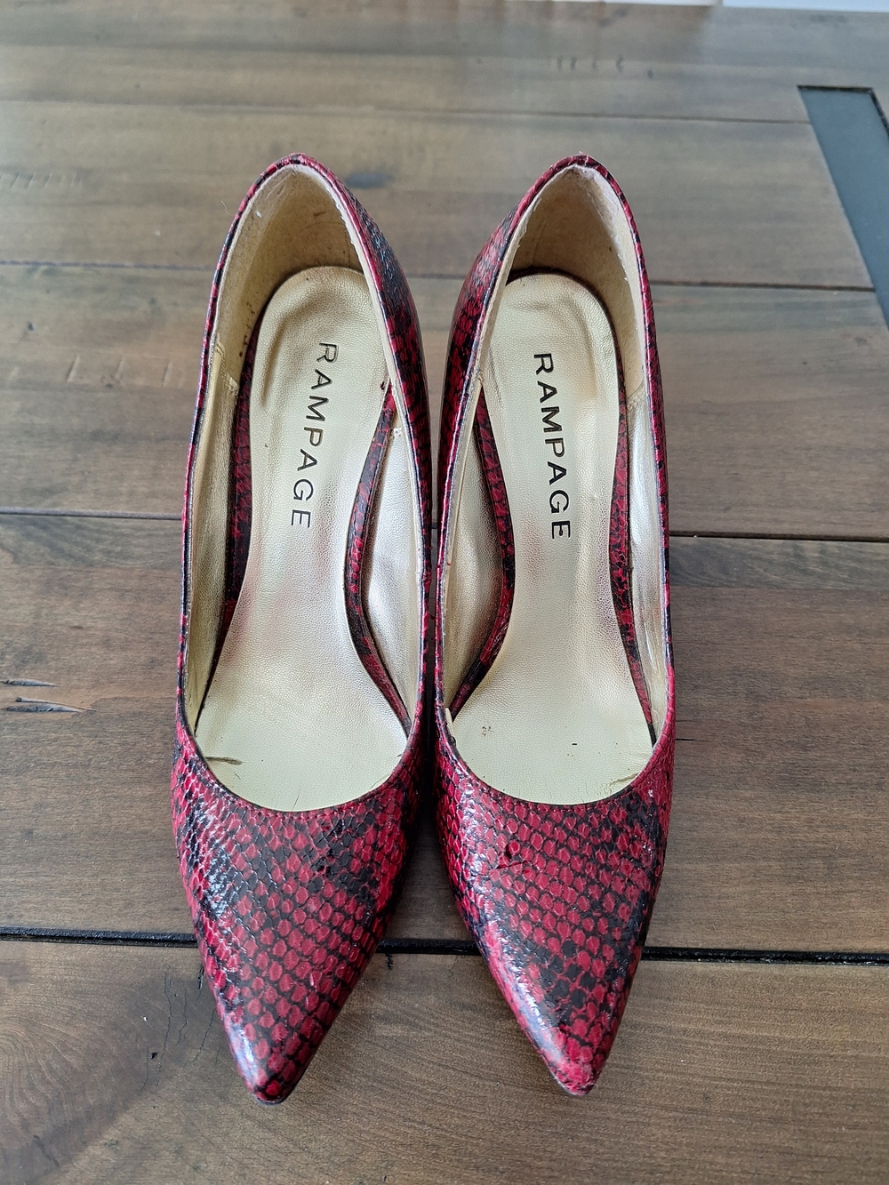 Rampage Red Snake-Print Pointed Toe Pumps